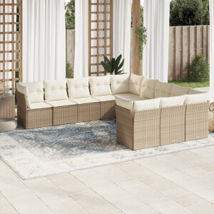 vidaXL 11-delige Tuinset met kussens poly rattan beige