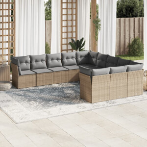 vidaXL 11-delige Tuinset met kussens poly rattan beige
