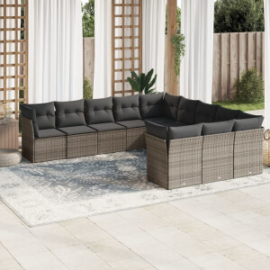 vidaXL 11-delige Loungeset met kussens poly rattan grijs
