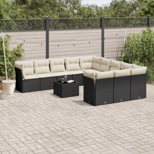 vidaXL 12-delige Loungeset met kussens poly rattan zwart