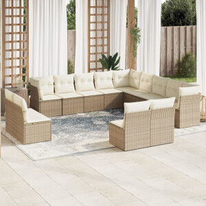 vidaXL 12-delige Loungeset met kussens poly rattan beige