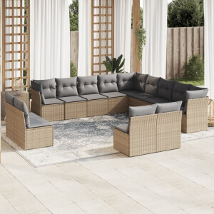 vidaXL 12-delige Loungeset met kussens poly rattan beige