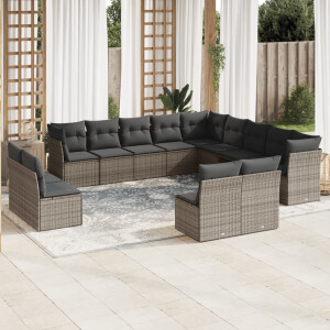 vidaXL 12-delige Loungeset met kussens poly rattan grijs