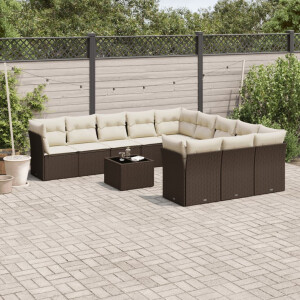 vidaXL 12-delige Loungeset met kussens poly rattan bruin