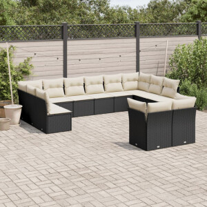 vidaXL 12-delige Loungeset met kussens poly rattan zwart