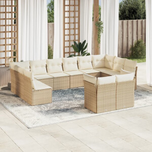 vidaXL 12-delige Loungeset met kussens poly rattan beige