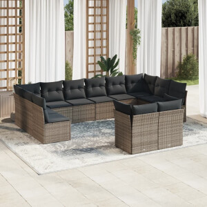vidaXL 12-delige Loungeset met kussens poly rattan grijs