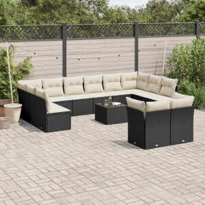 vidaXL 13-delige Loungeset met kussens poly rattan zwart