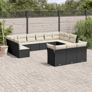 vidaXL 13-delige Loungeset met kussens poly rattan zwart
