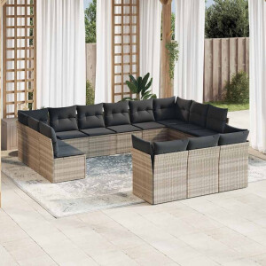 vidaXL 13-delige Loungeset met kussens poly rattan lichtgrijs