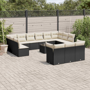 vidaXL 14-delige Loungeset met kussens poly rattan zwart