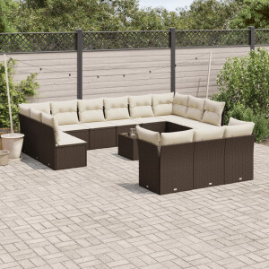 vidaXL 14-delige Loungeset met kussens poly rattan bruin