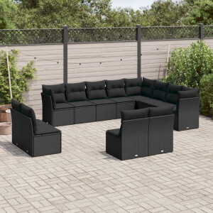 vidaXL 12-delige Loungeset met kussens poly rattan zwart