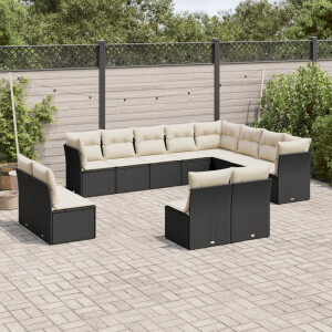 vidaXL 12-delige Loungeset met kussens poly rattan zwart