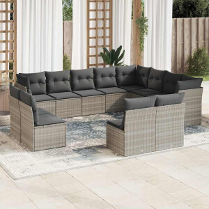 vidaXL 12-delige Loungeset met kussens poly rattan lichtgrijs