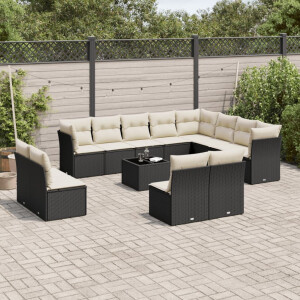 vidaXL 13-delige Loungeset met kussens poly rattan zwart