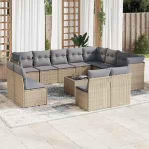 vidaXL 13-delige Loungeset met kussens poly rattan beige