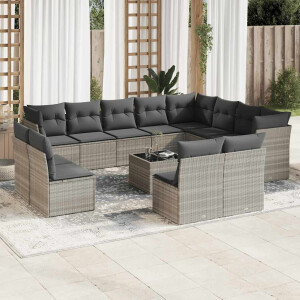 vidaXL 13-delige Loungeset met kussens poly rattan lichtgrijs