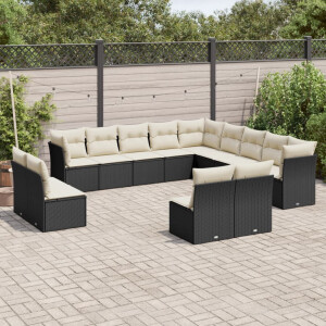 vidaXL 13-delige Loungeset met kussens poly rattan zwart