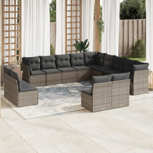 vidaXL 13-delige Loungeset met kussens poly rattan grijs