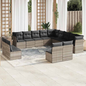 vidaXL 13-delige Loungeset met kussens poly rattan lichtgrijs