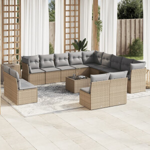 vidaXL 14-delige Loungeset met kussens poly rattan beige