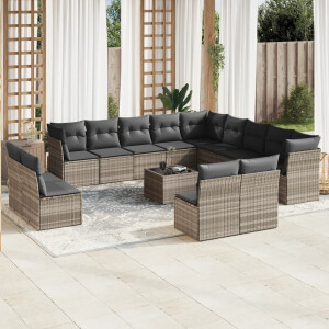 vidaXL 14-delige Loungeset met kussens poly rattan lichtgrijs