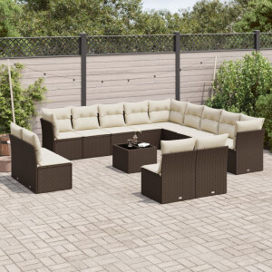 vidaXL 14-delige Loungeset met kussens poly rattan bruin