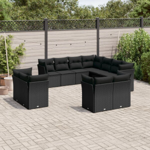 vidaXL 11-delige Loungeset met kussens poly rattan zwart