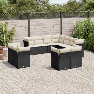 vidaXL 11-delige Loungeset met kussens poly rattan zwart