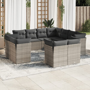 vidaXL 11-delige Loungeset met kussens poly rattan grijs