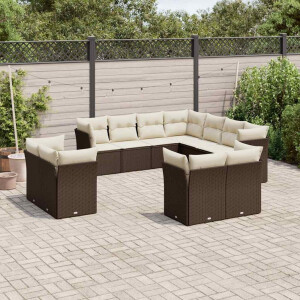 vidaXL 11-delige Loungeset met kussens poly rattan bruin