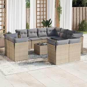 vidaXL 12-delige Loungeset met kussens poly rattan beige
