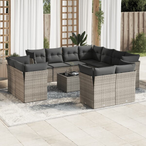 vidaXL 12-delige Loungeset met kussens poly rattan grijs