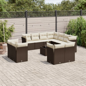 vidaXL 12-delige Loungeset met kussens poly rattan bruin