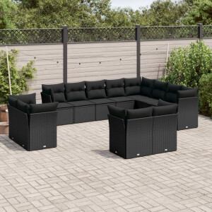vidaXL 12-delige Loungeset met kussens poly rattan zwart