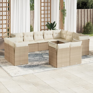 vidaXL 12-delige Loungeset met kussens poly rattan beige