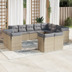 vidaXL 12-delige Loungeset met kussens poly rattan beige
