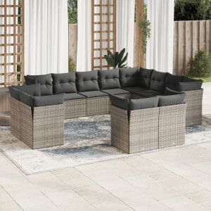vidaXL 12-delige Loungeset met kussens poly rattan grijs