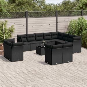 vidaXL 13-delige Loungeset met kussens poly rattan zwart
