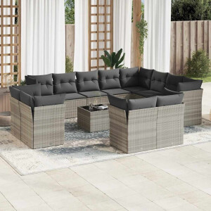 vidaXL 13-delige Loungeset met kussens poly rattan lichtgrijs