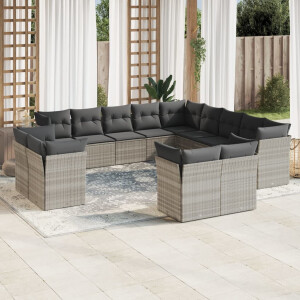 vidaXL 13-delige Loungeset met kussens poly rattan lichtgrijs