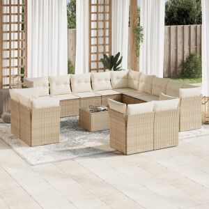 vidaXL 14-delige Loungeset met kussens poly rattan beige
