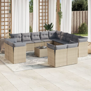 vidaXL 14-delige Loungeset met kussens poly rattan beige