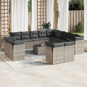 vidaXL 14-delige Loungeset met kussens poly rattan grijs