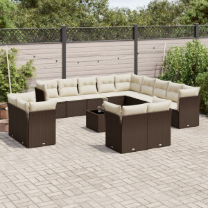 vidaXL 14-delige Loungeset met kussens poly rattan bruin
