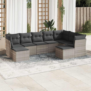 vidaXL 9-delige Loungeset met kussens poly rattan lichtgrijs
