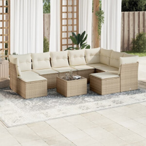 vidaXL 10-delige Loungeset met kussens poly rattan beige