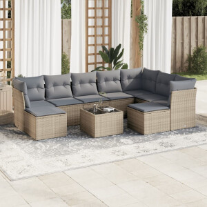 vidaXL 10-delige Loungeset met kussens poly rattan beige