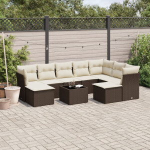 vidaXL 10-delige Loungeset met kussens poly rattan bruin